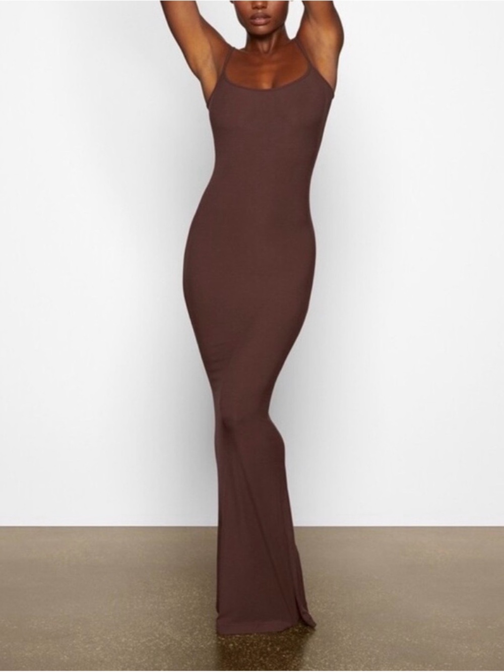 Skims soft lounge long slip dress, color cocoa